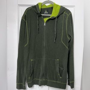 Mens Prana light weight green hoodie, size XL